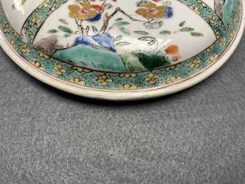 A Chinese famille verte porringer bowl and cover, Kangxi